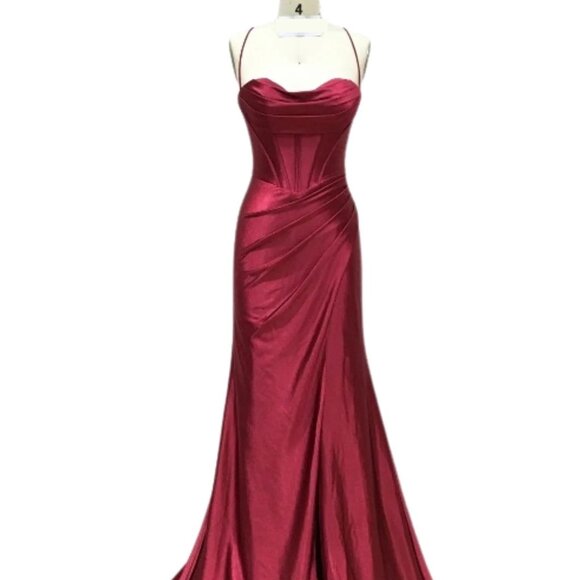 New Sheath Solid Evening Gown w/ Sweetheart Neck & Lace Up Back TC TL3053L - Picture 1 of 8